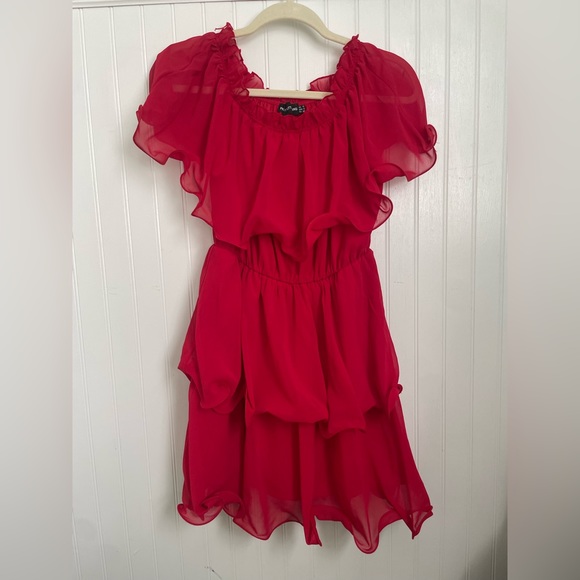 Red Chiffon Ruffle Tiered Sundress - Picture 1 of 4